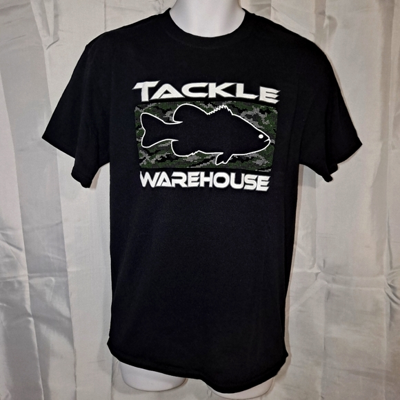 Tackle Warehouse Fishing T-shirt Men's Medium Black Port & Company Unisex Crew - Picture 1 of 9